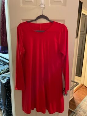 Bright Red Long Sleeve Swing Dress